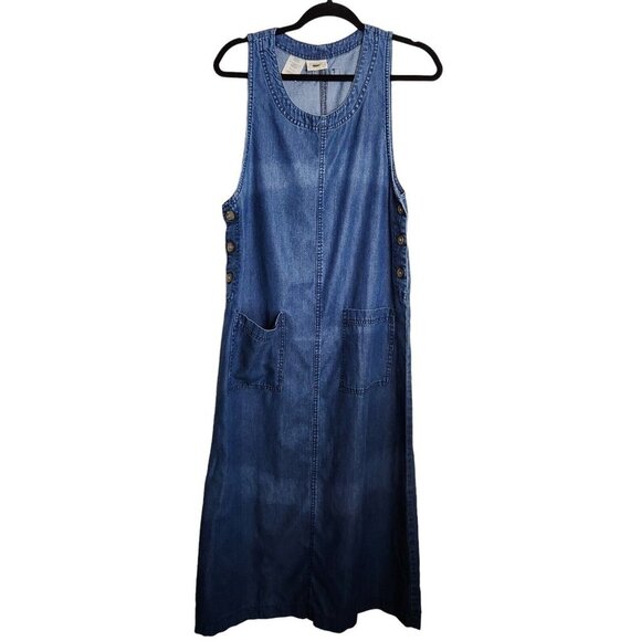 St. Johns' Bay Womens Dress Sz Medium Blue Denim Side Button Pockets Sleeveless - Picture 1 of 11